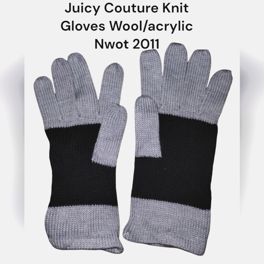 Juicy Couture Authentic Brands wool/Acrylic Knit Gloves lavender/black nwot